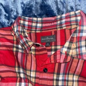 L.L. Bean signature slim fit red plaid button down